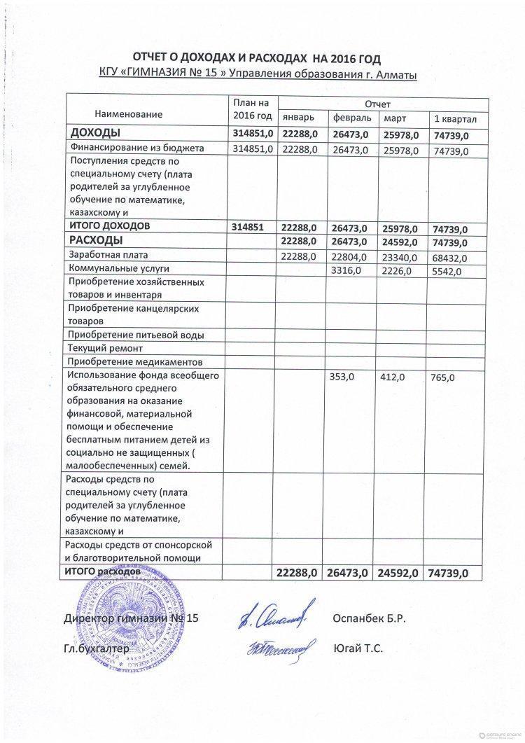 Отчет о доходах и расходах 1 кв 2016